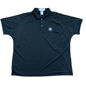 BMW Black Polo Shirt Embroidered Logo Mens 2XL Short Sleeve Snap-Up Collar